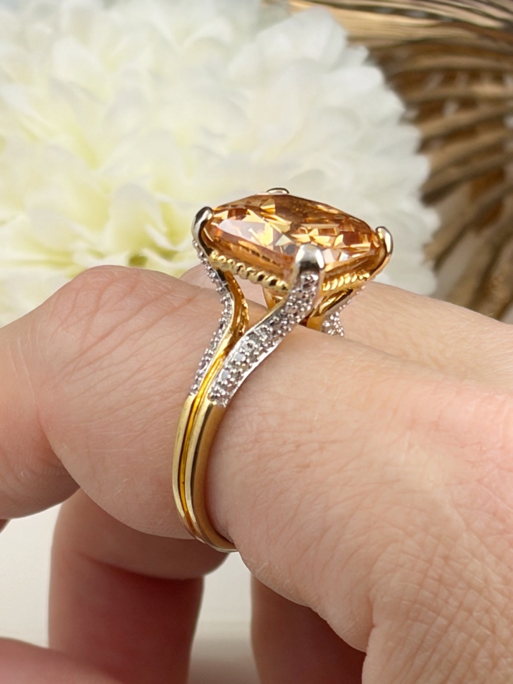 Big Morganite Vintage Gold Vermeil Sterling Silver 925 Chunky Ring Size 9